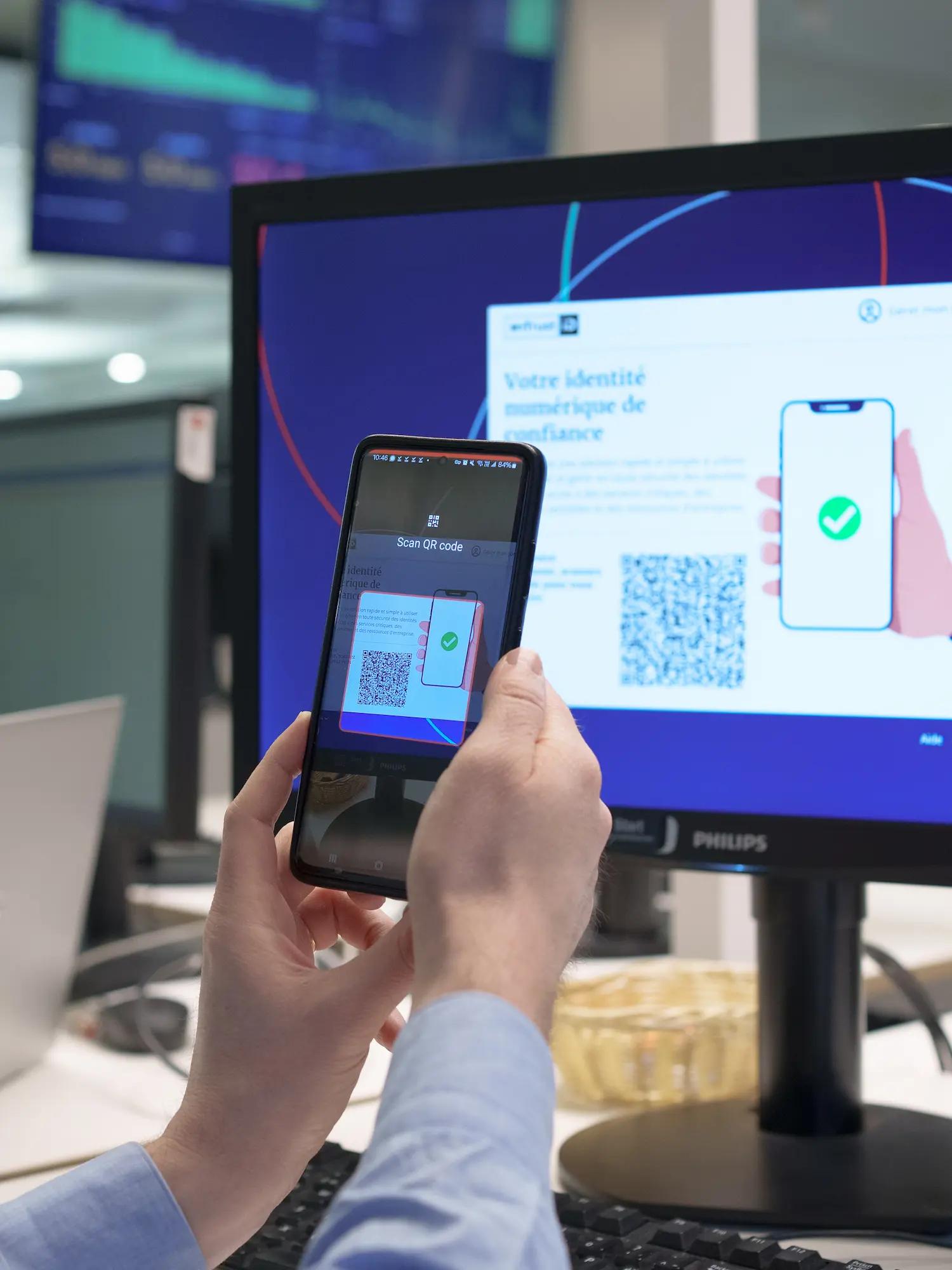 someone scanning QR code